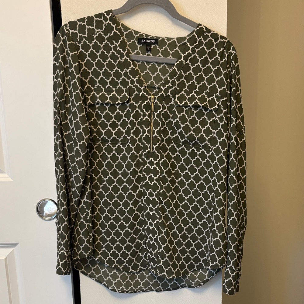 Express Olive Geometric Women's Blouse